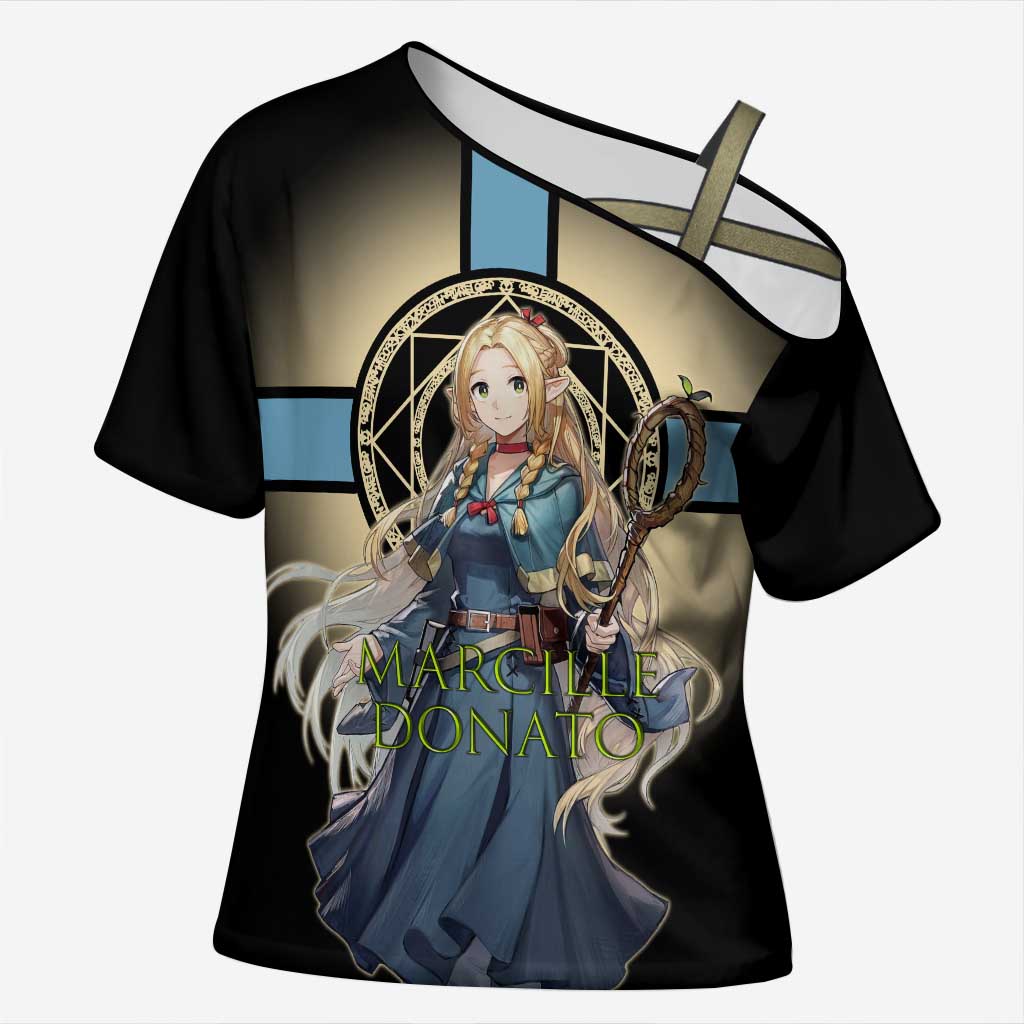 Marcille Donato Elf Mage Cross Shoulder Shirt Fantasy Anime Illustration Style