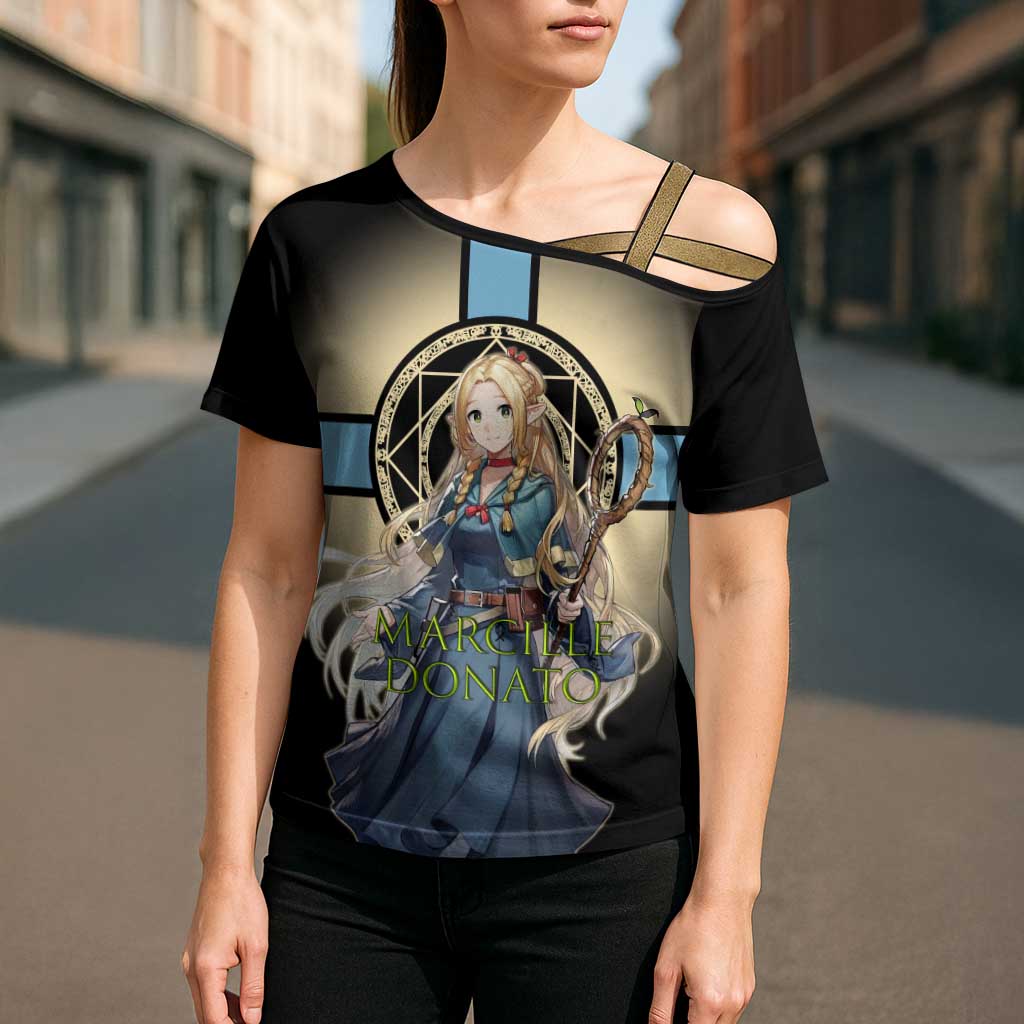 Marcille Donato Elf Mage Cross Shoulder Shirt Fantasy Anime Illustration Style
