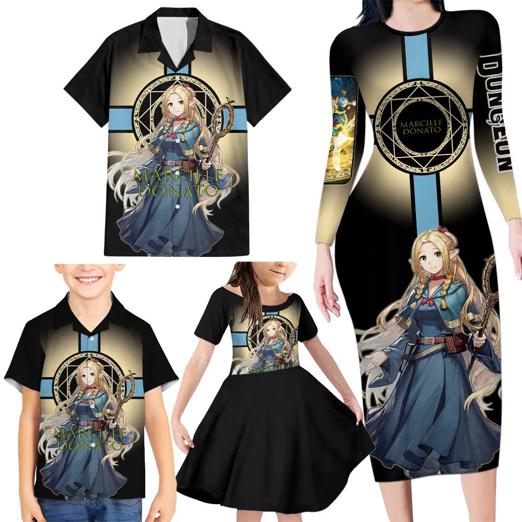 Marcille Donato Elf Mage Family Matching Long Sleeve Bodycon Dress and Hawaiian Shirt Fantasy Anime Illustration Style