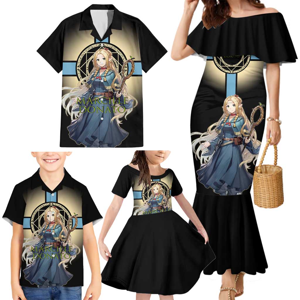 Marcille Donato Elf Mage Family Matching Mermaid Dress and Hawaiian Shirt Fantasy Anime Illustration Style