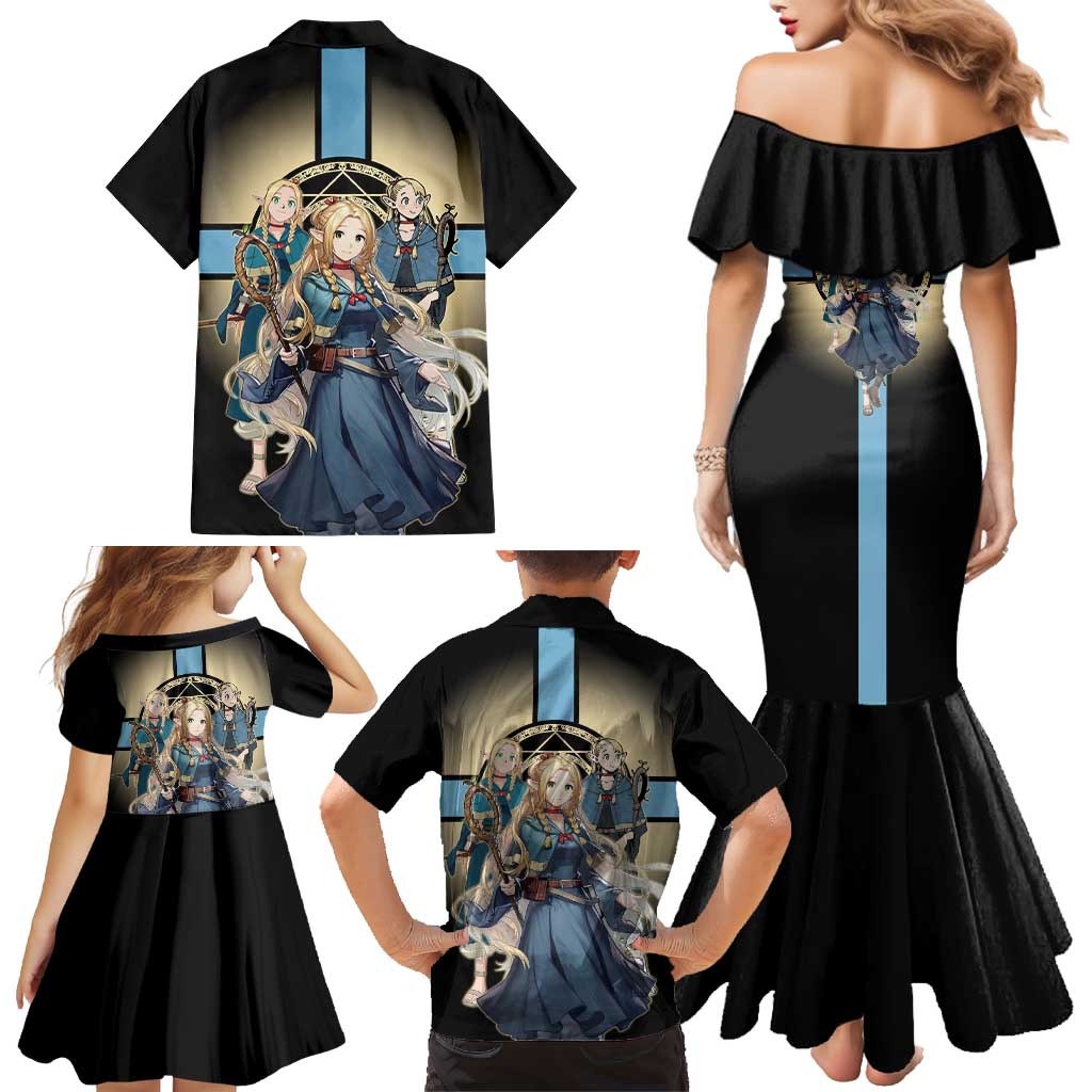 Marcille Donato Elf Mage Family Matching Mermaid Dress and Hawaiian Shirt Fantasy Anime Illustration Style