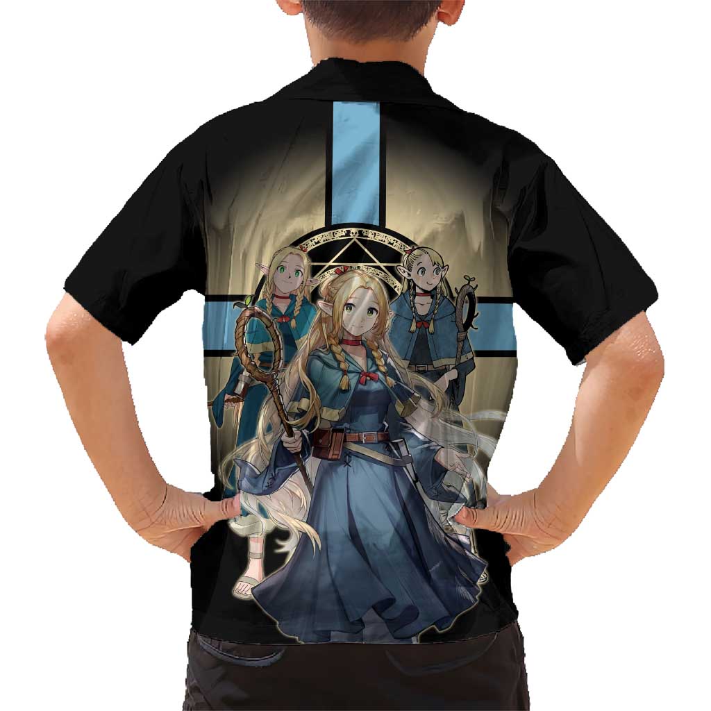 Marcille Donato Elf Mage Family Matching Off Shoulder Maxi Dress and Hawaiian Shirt Fantasy Anime Illustration Style