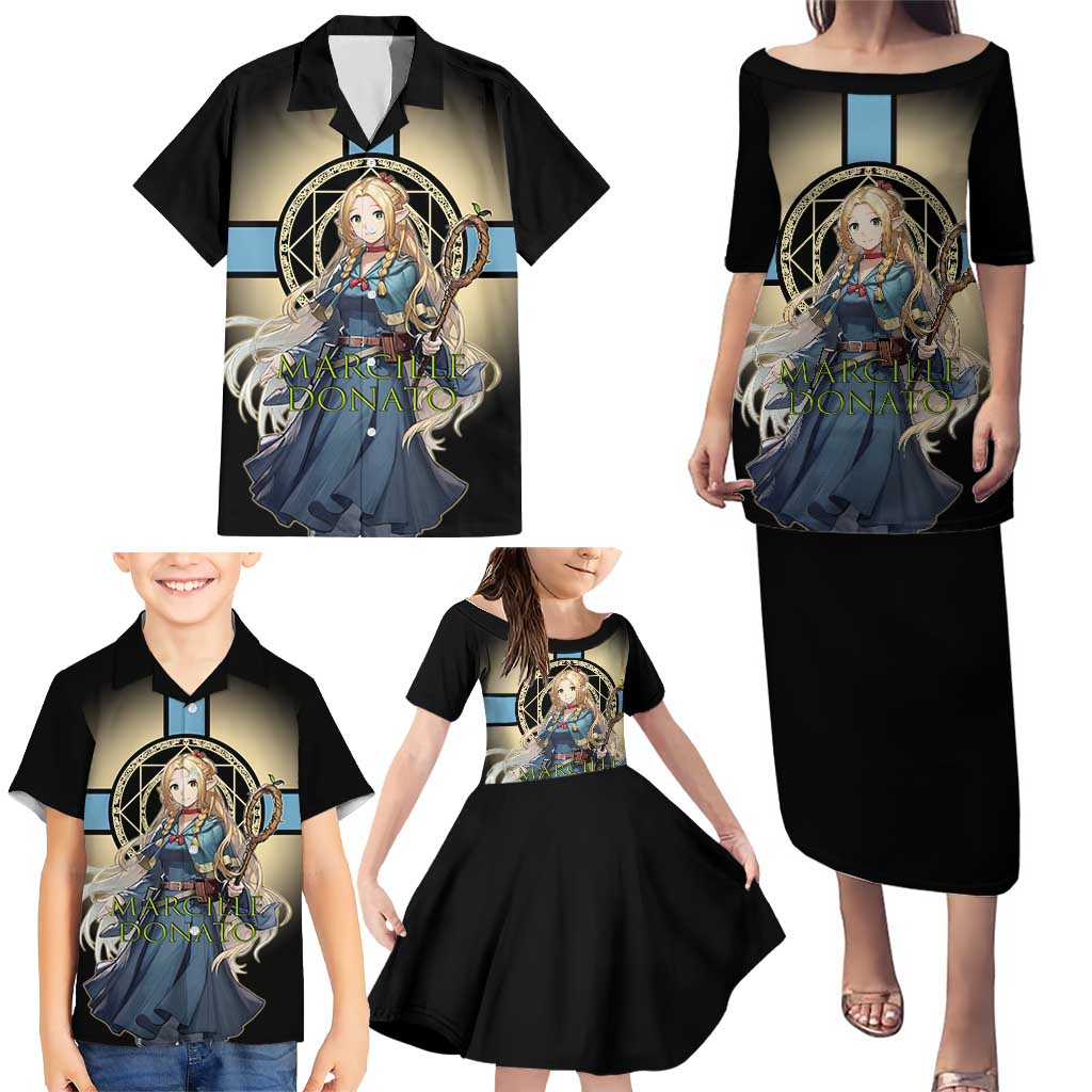 Marcille Donato Elf Mage Family Matching Puletasi and Hawaiian Shirt Fantasy Anime Illustration Style