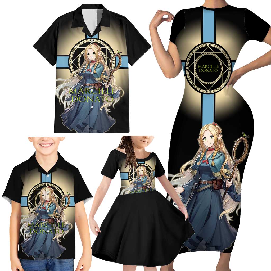 Marcille Donato Elf Mage Family Matching Short Sleeve Bodycon Dress and Hawaiian Shirt Fantasy Anime Illustration Style