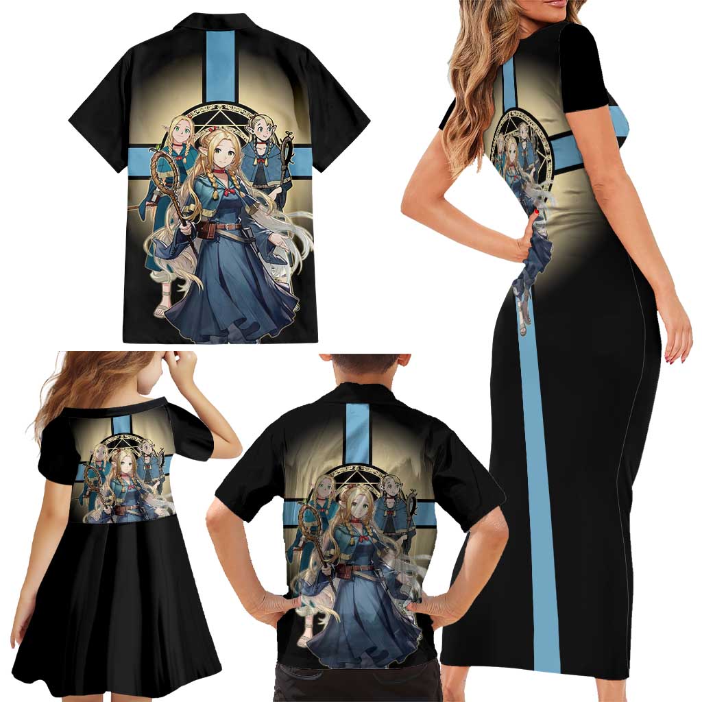 Marcille Donato Elf Mage Family Matching Short Sleeve Bodycon Dress and Hawaiian Shirt Fantasy Anime Illustration Style