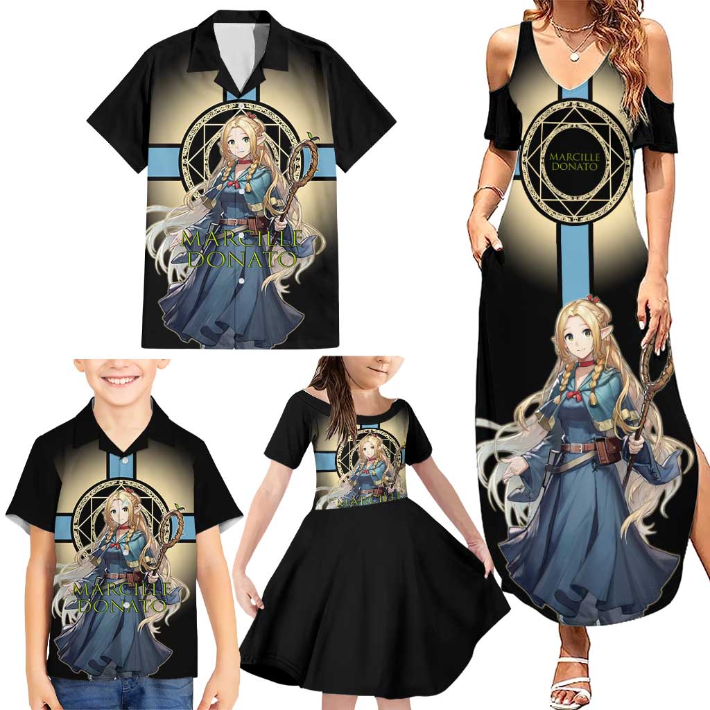 Marcille Donato Elf Mage Family Matching Summer Maxi Dress and Hawaiian Shirt Fantasy Anime Illustration Style