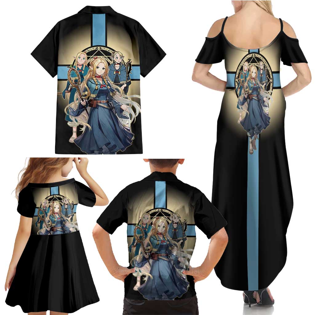 Marcille Donato Elf Mage Family Matching Summer Maxi Dress and Hawaiian Shirt Fantasy Anime Illustration Style