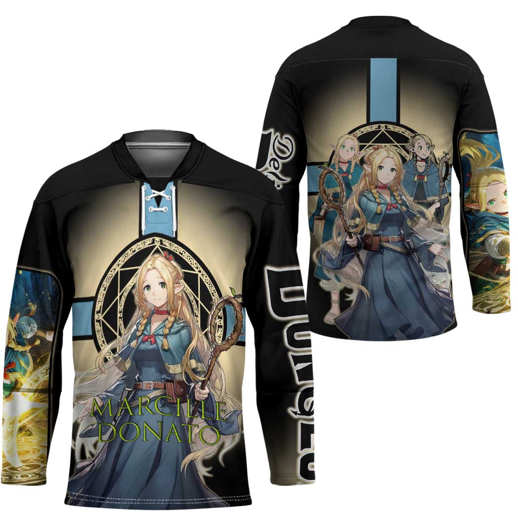 Marcille Donato Elf Mage Hockey Jersey Fantasy Anime Illustration Style