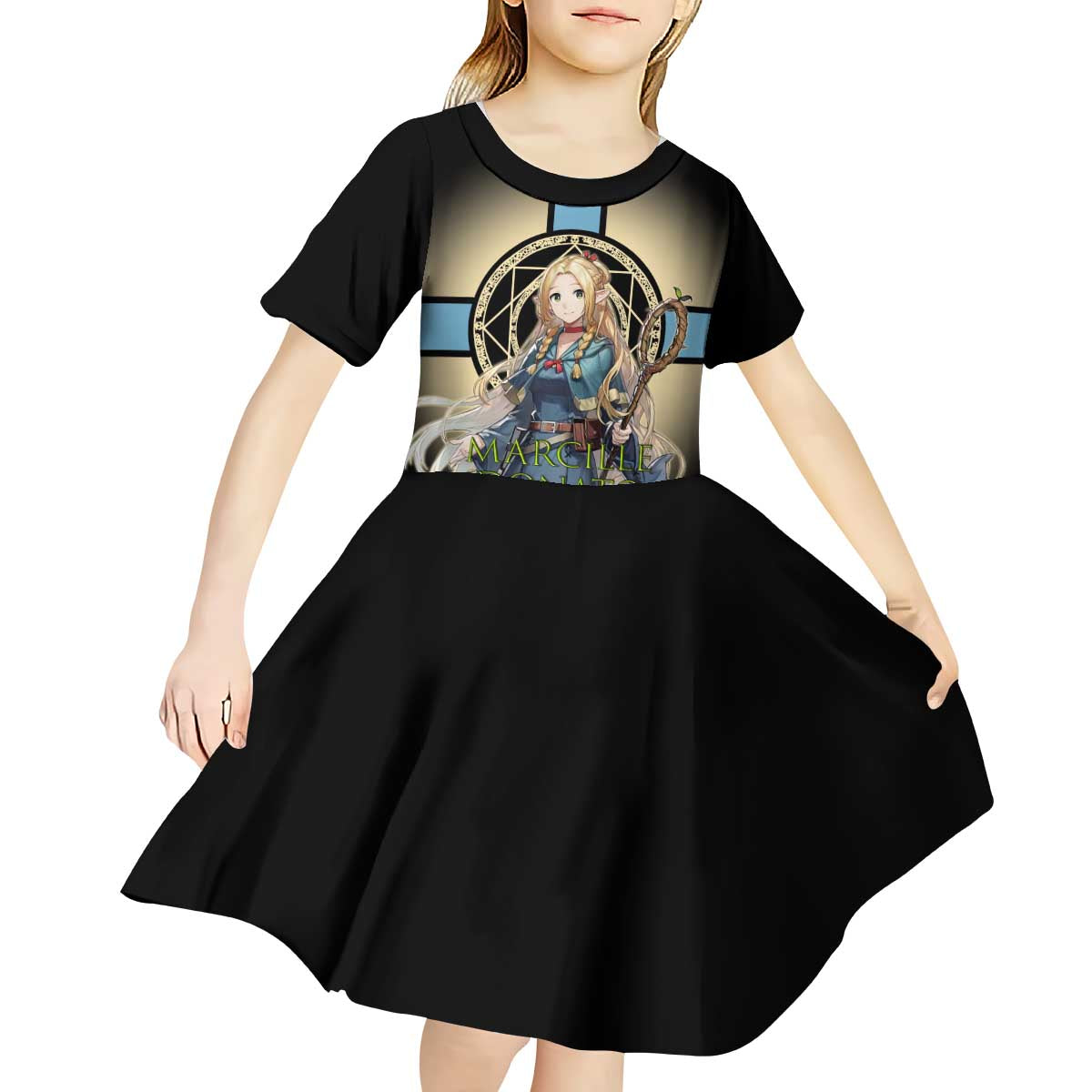 Marcille Donato Elf Mage Kid Short Sleeve Dress Fantasy Anime Illustration Style