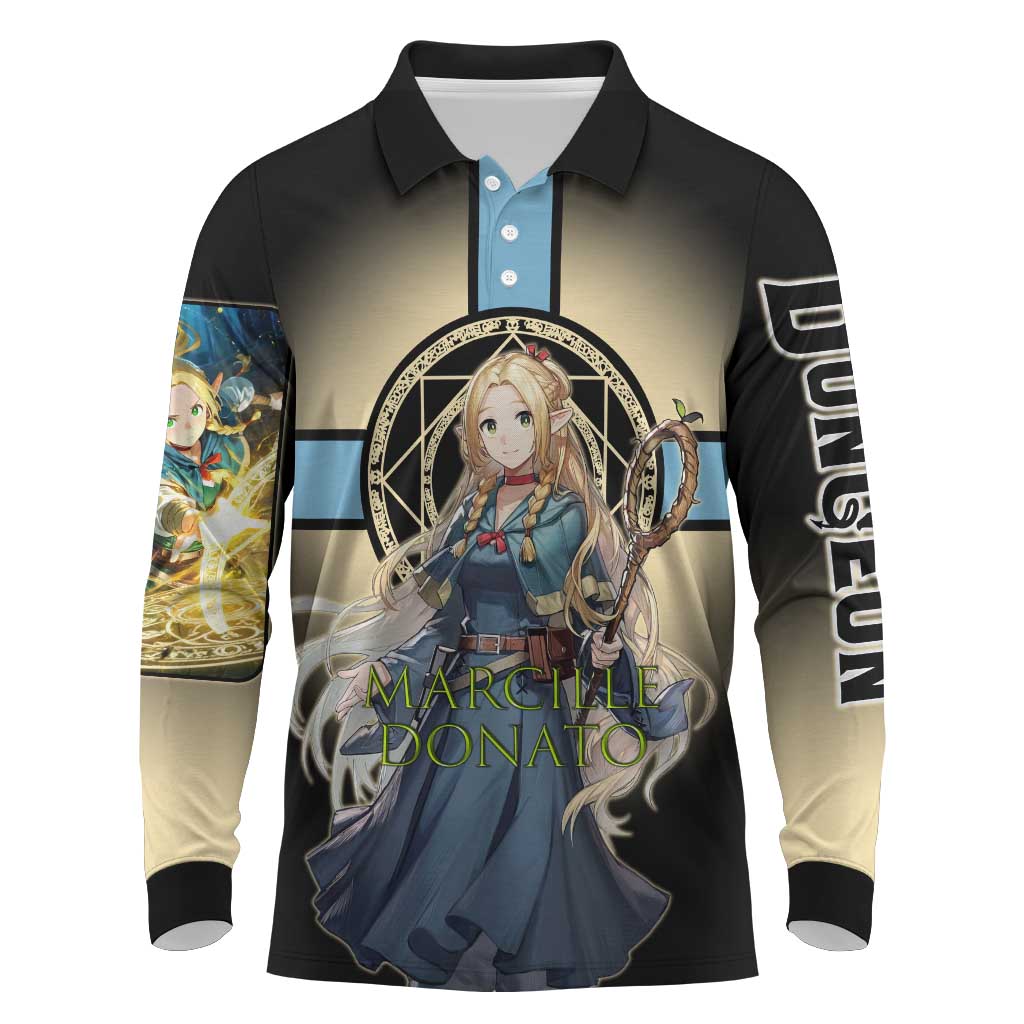 Marcille Donato Elf Mage Long Sleeve Polo Shirt Fantasy Anime Illustration Style