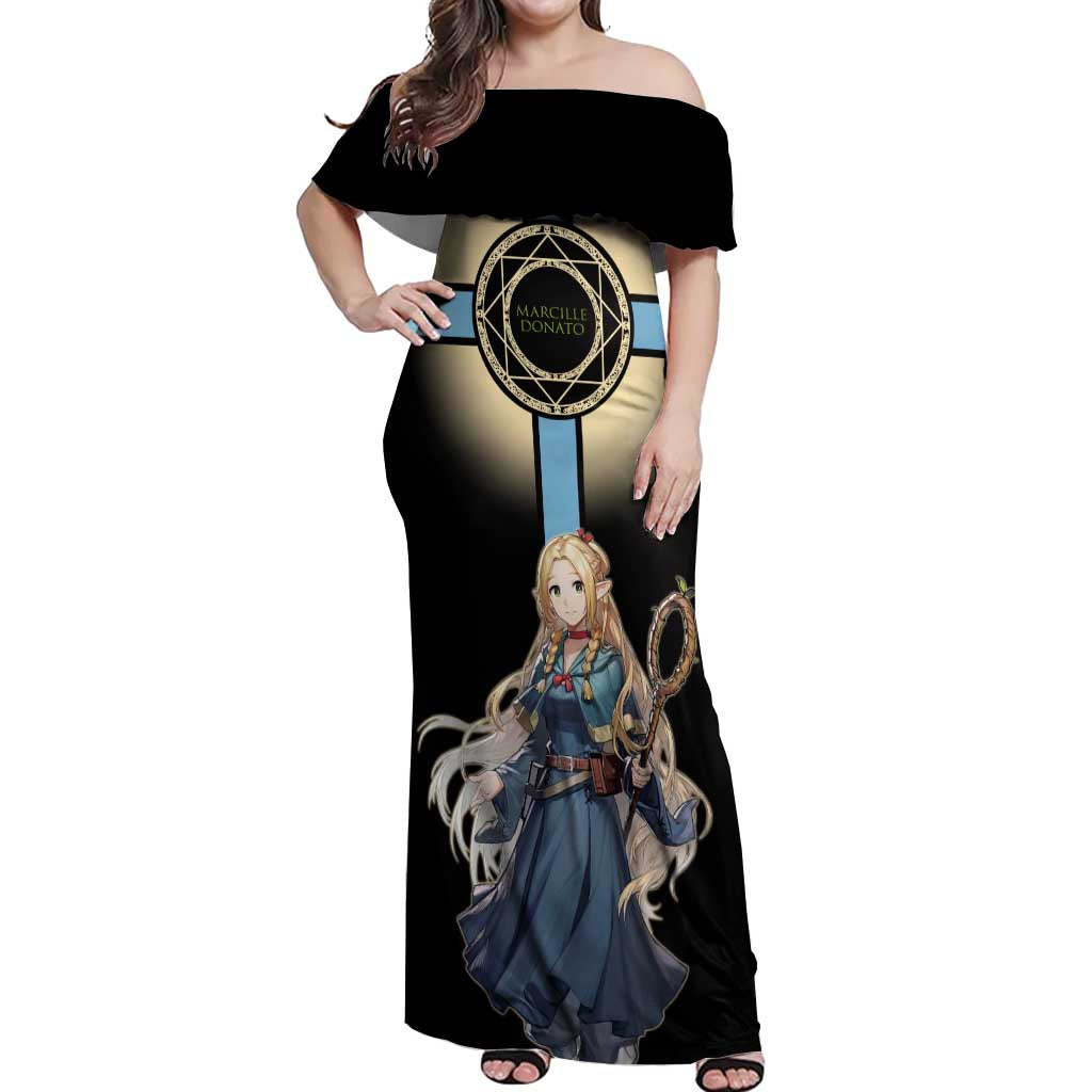Marcille Donato Elf Mage Off Shoulder Maxi Dress Fantasy Anime Illustration Style