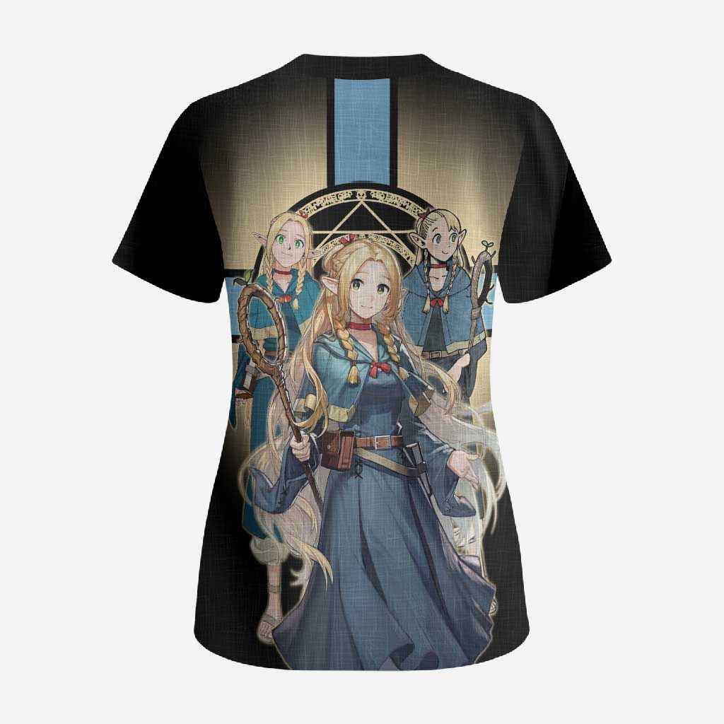 Marcille Donato Elf Mage Scrub Top Fantasy Anime Illustration Style