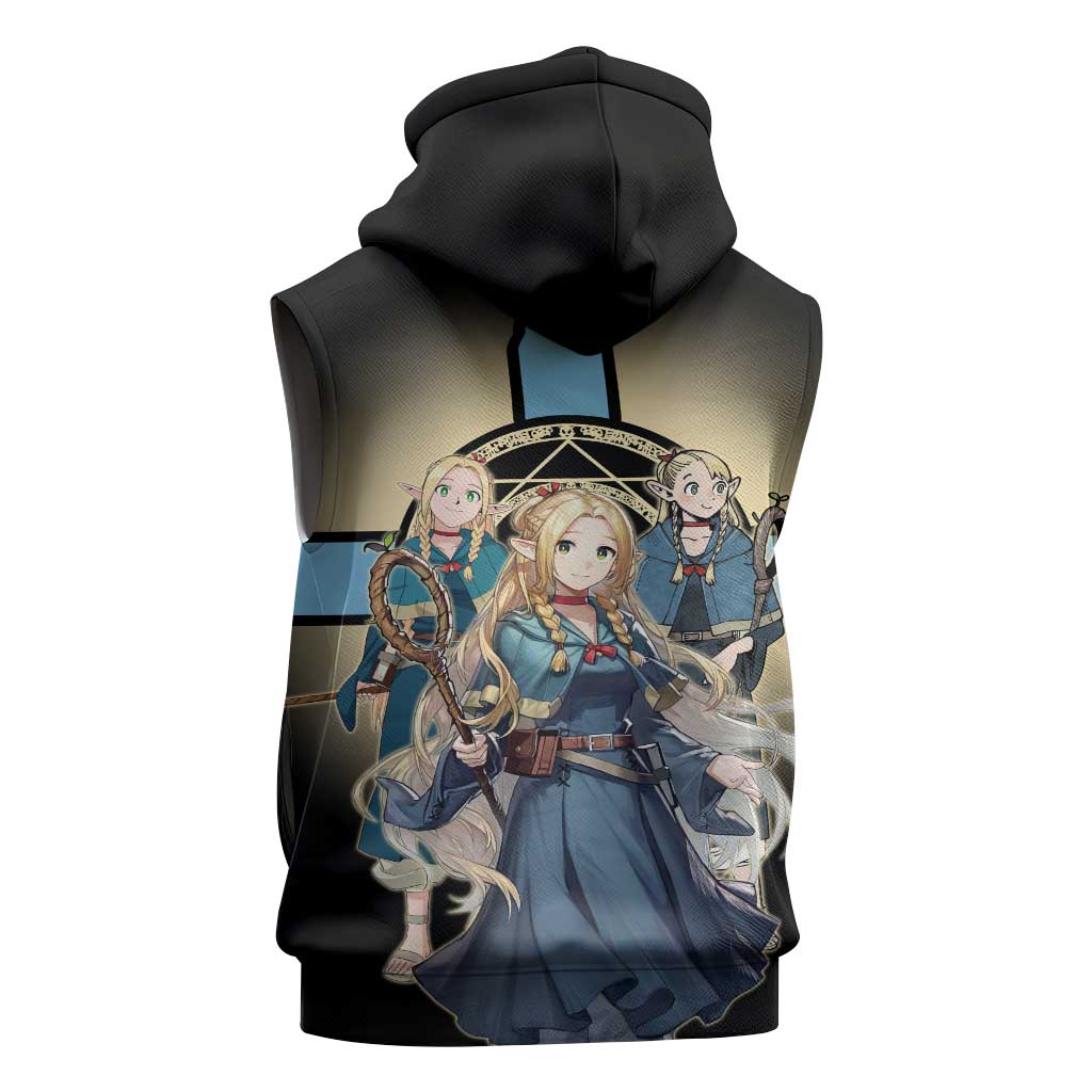 Marcille Donato Elf Mage Sleeveless Hoodie Fantasy Anime Illustration Style