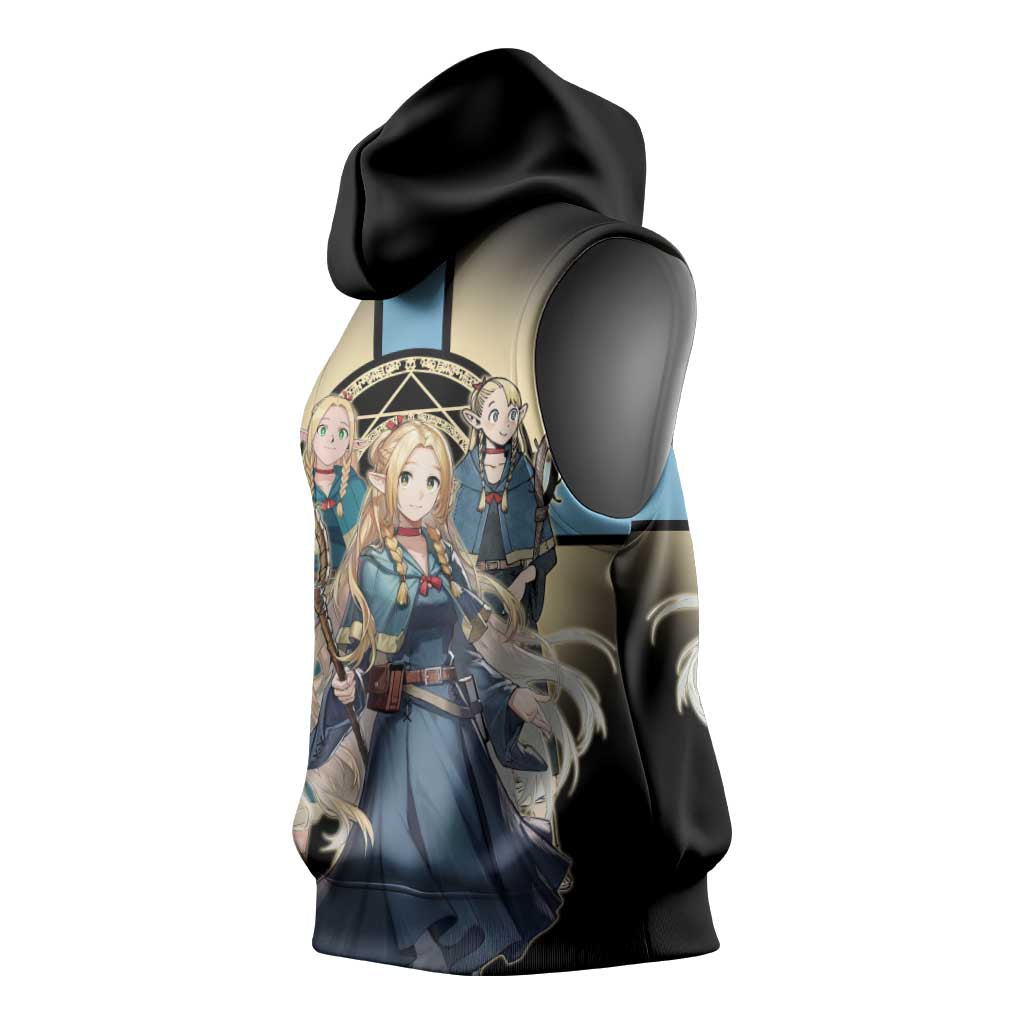 Marcille Donato Elf Mage Sleeveless Hoodie Fantasy Anime Illustration Style