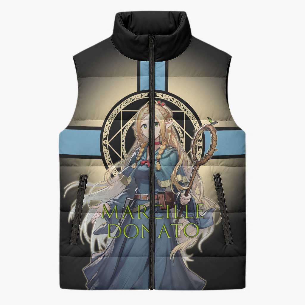 Marcille Donato Elf Mage Sleeveless Puffer Jacket Fantasy Anime Illustration Style