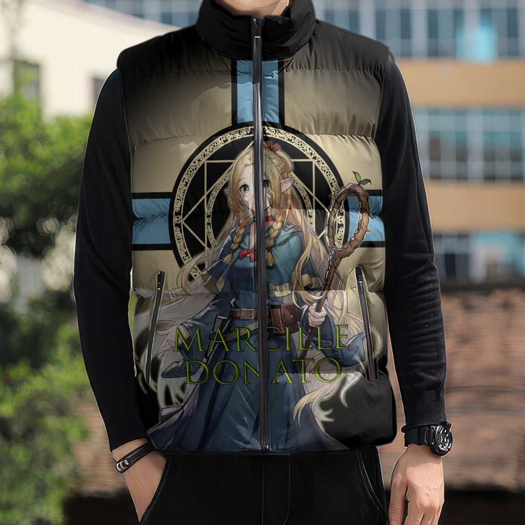 Marcille Donato Elf Mage Sleeveless Puffer Jacket Fantasy Anime Illustration Style