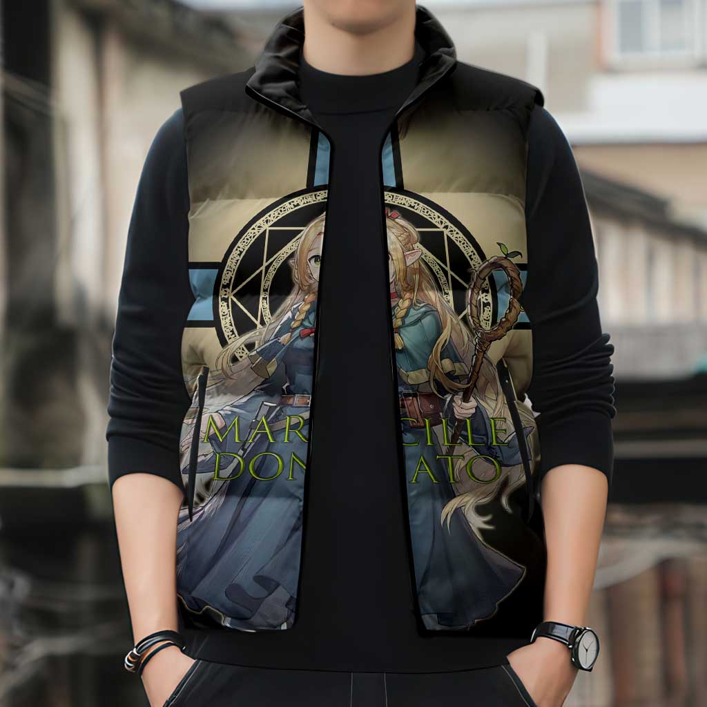 Marcille Donato Elf Mage Sleeveless Puffer Jacket Fantasy Anime Illustration Style