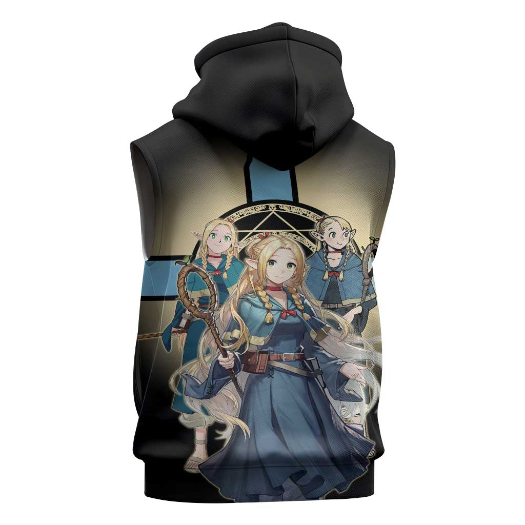 Marcille Donato Elf Mage Sleeveless Zip Hoodie Fantasy Anime Illustration Style