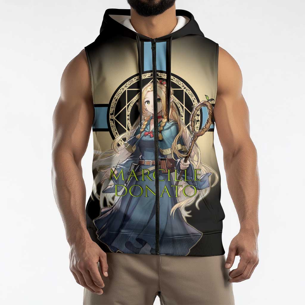 Marcille Donato Elf Mage Sleeveless Zip Hoodie Fantasy Anime Illustration Style