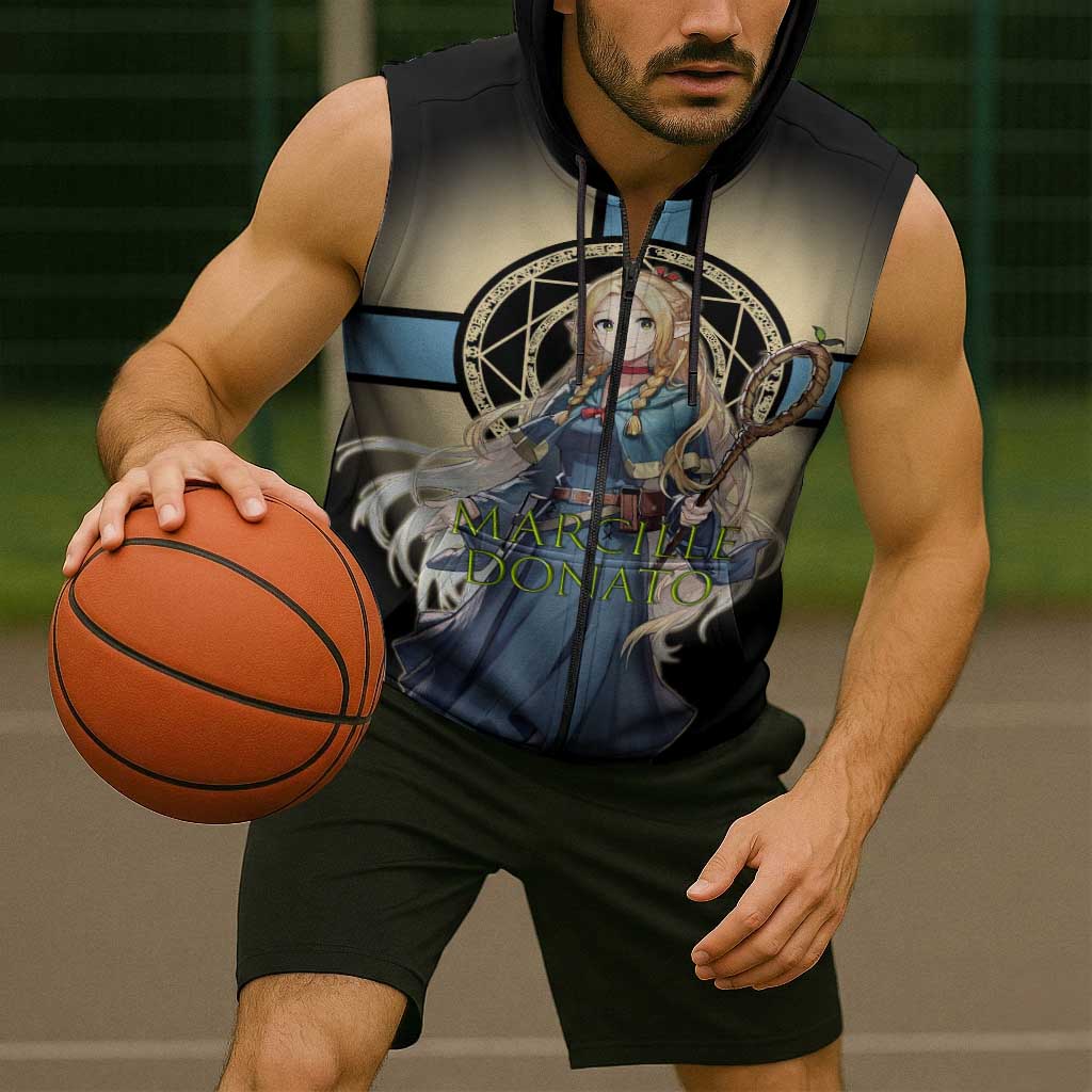 Marcille Donato Elf Mage Sleeveless Zip Hoodie Fantasy Anime Illustration Style