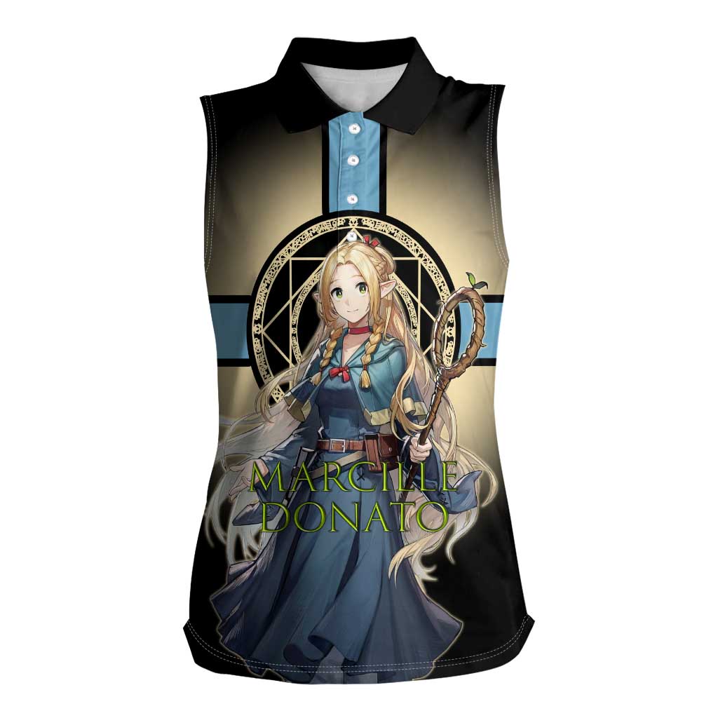 Marcille Donato Elf Mage Women Sleeveless Polo Shirt Fantasy Anime Illustration Style