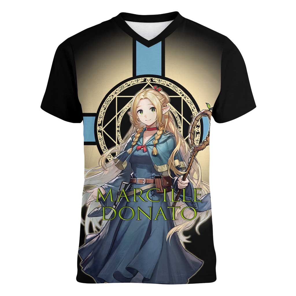 Marcille Donato Elf Mage Women V-Neck T-Shirt Fantasy Anime Illustration Style