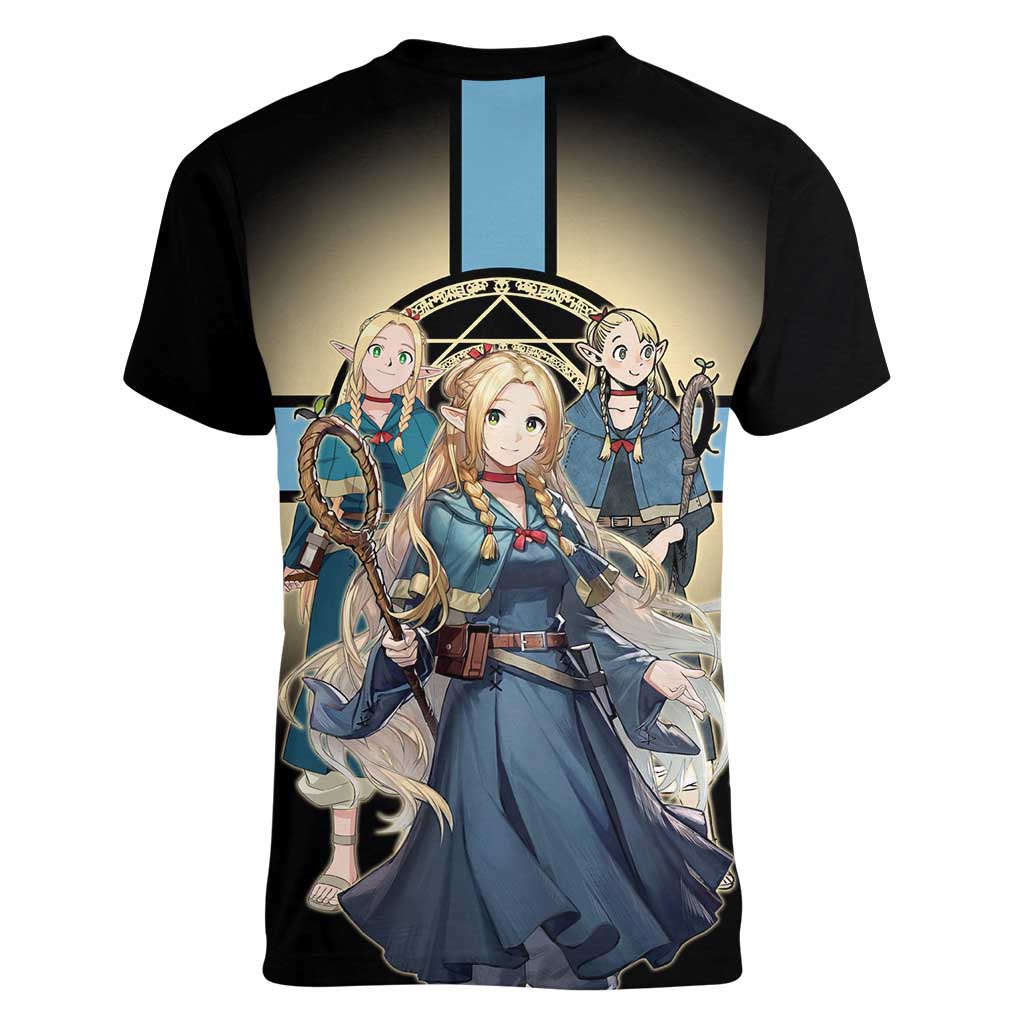 Marcille Donato Elf Mage Women V-Neck T-Shirt Fantasy Anime Illustration Style