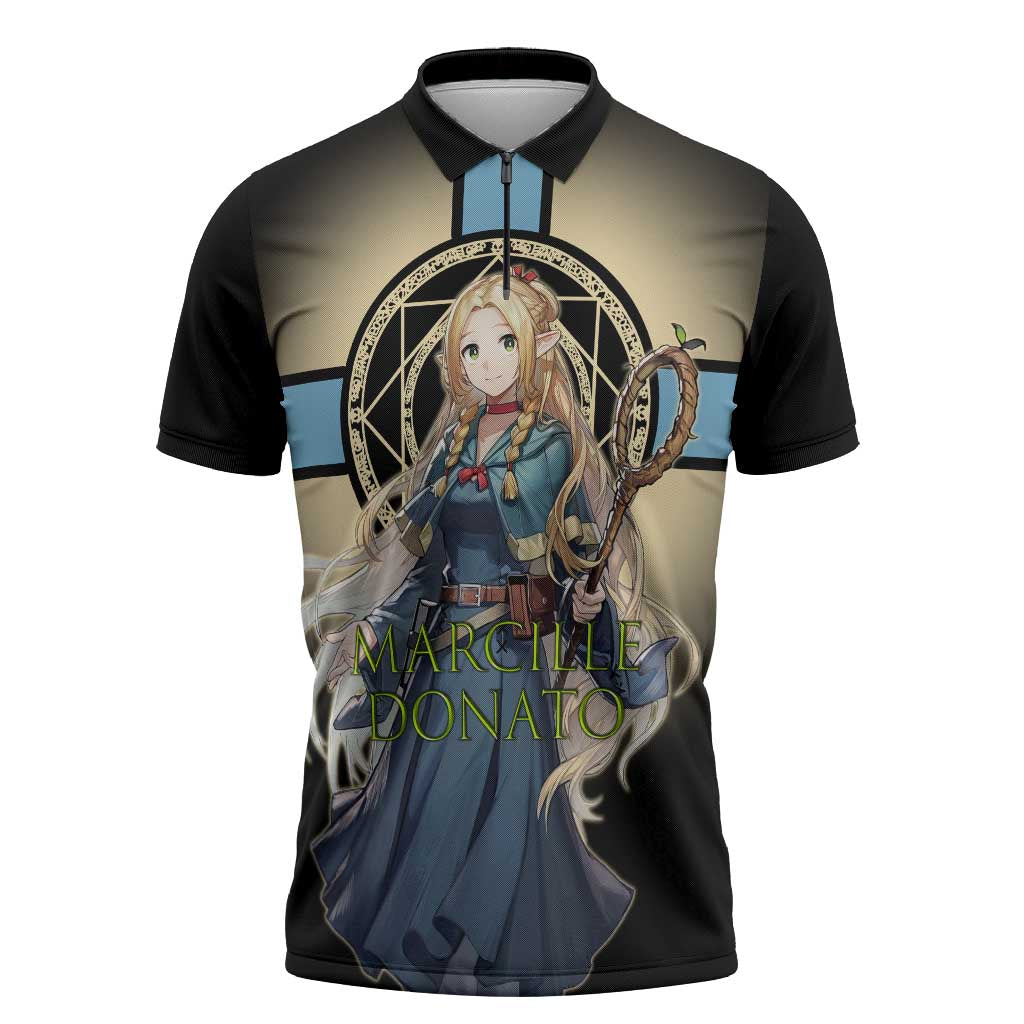 Marcille Donato Elf Mage Zipper Polo Shirt Fantasy Anime Illustration Style