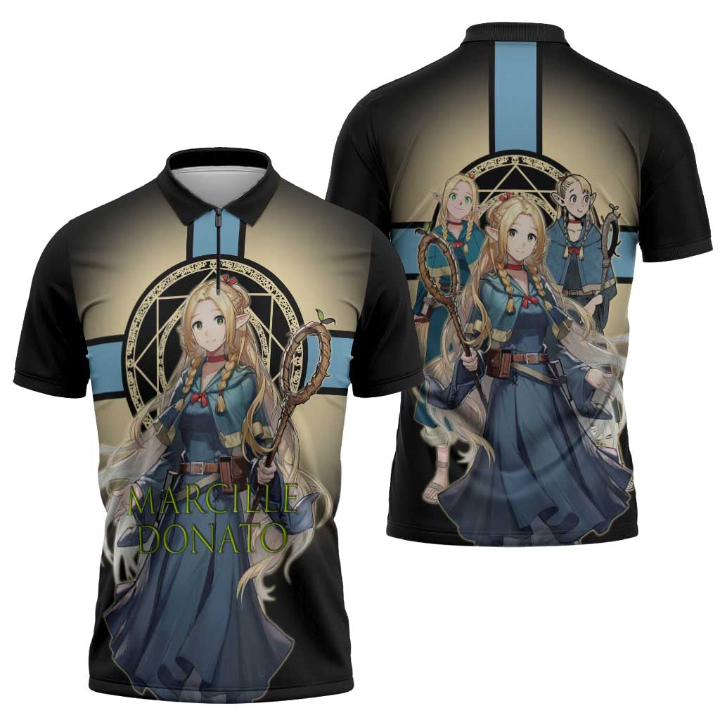 Marcille Donato Elf Mage Zipper Polo Shirt Fantasy Anime Illustration Style