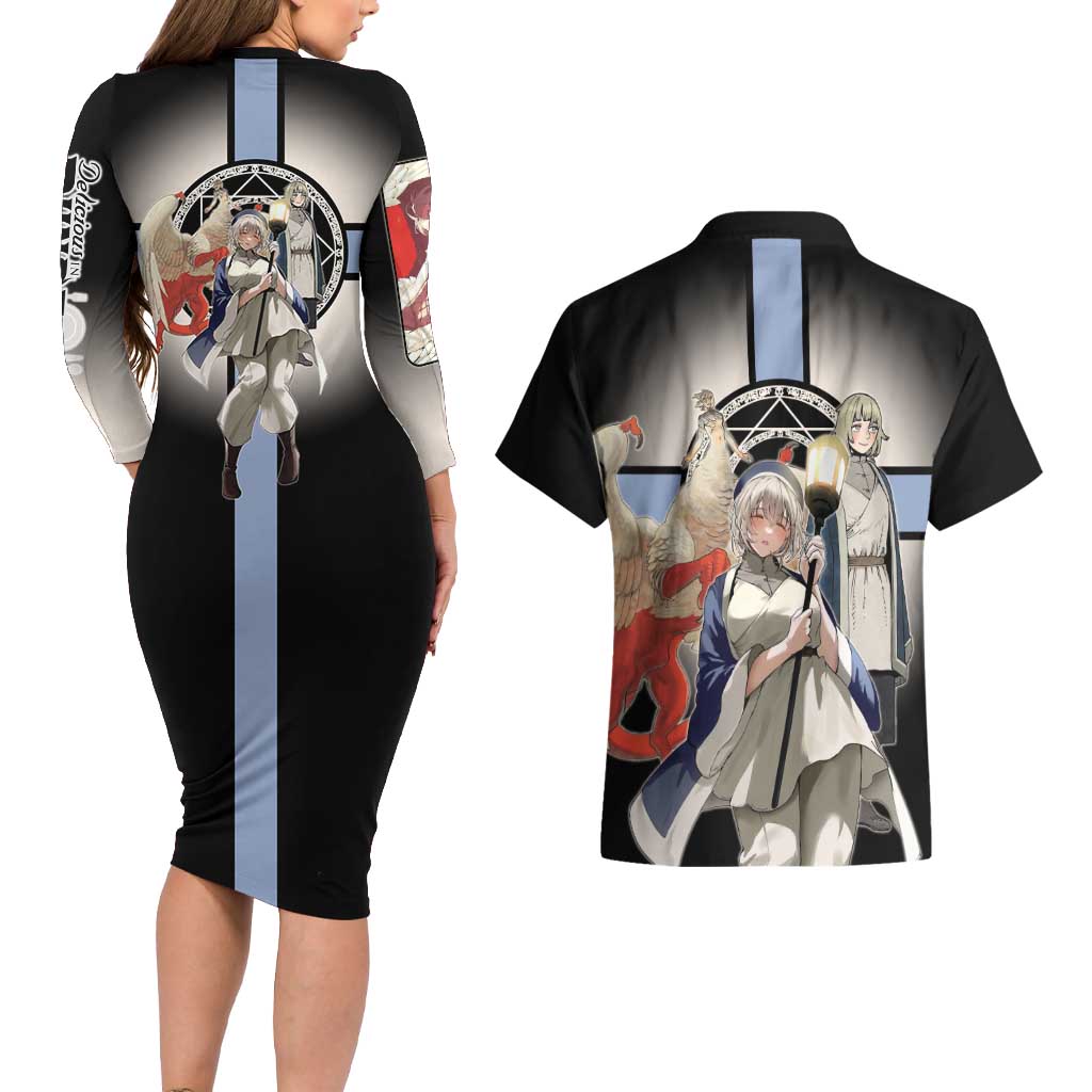 Falin Touden Lightbearer Couples Matching Long Sleeve Bodycon Dress and Hawaiian Shirt Fantasy Anime Illustration Style