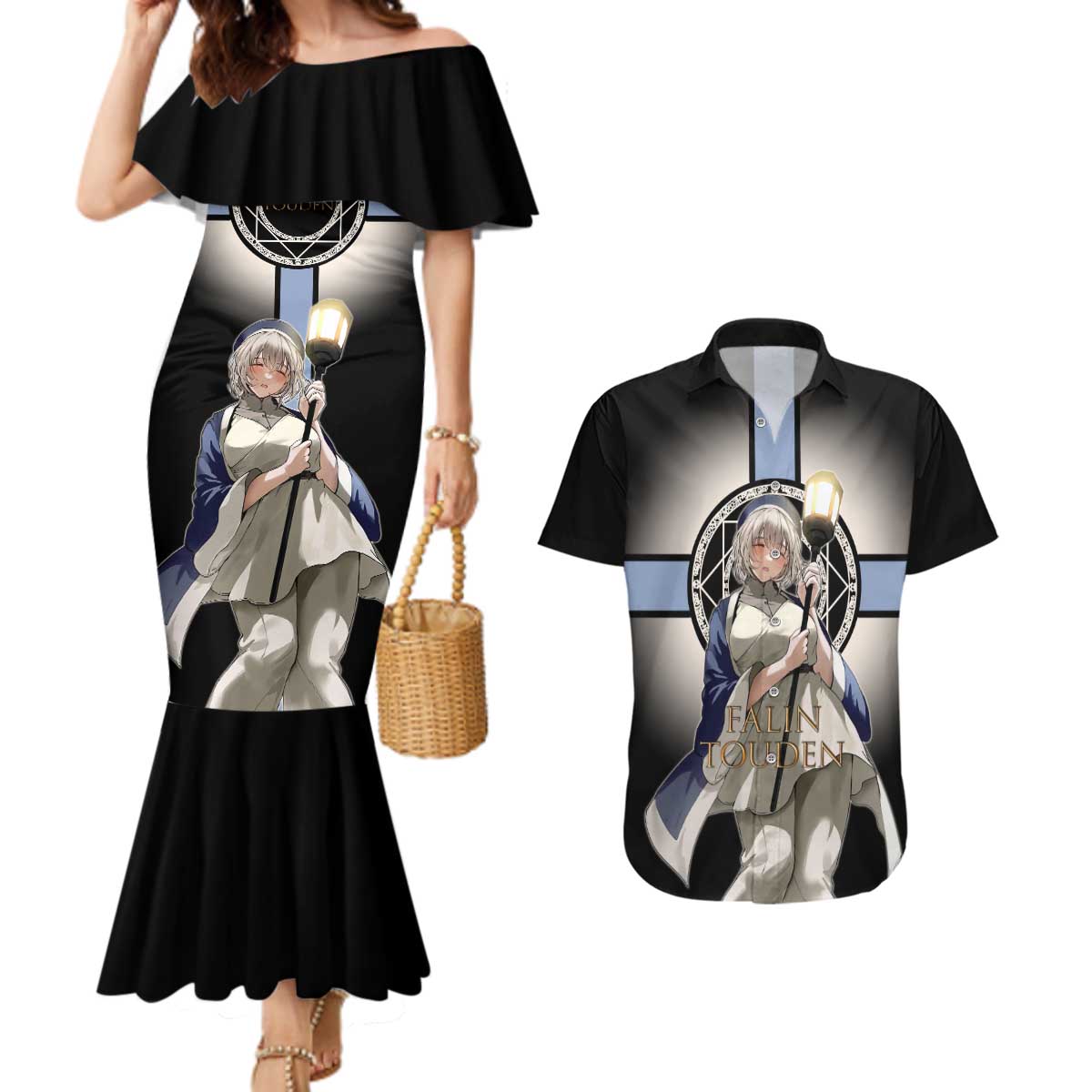 Falin Touden Lightbearer Couples Matching Mermaid Dress and Hawaiian Shirt Fantasy Anime Illustration Style