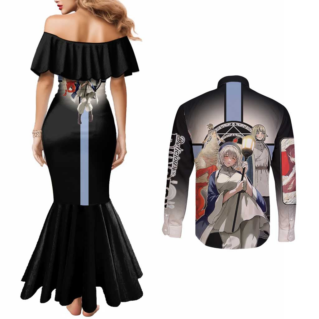 Falin Touden Lightbearer Couples Matching Mermaid Dress and Long Sleeve Button Shirt Fantasy Anime Illustration Style