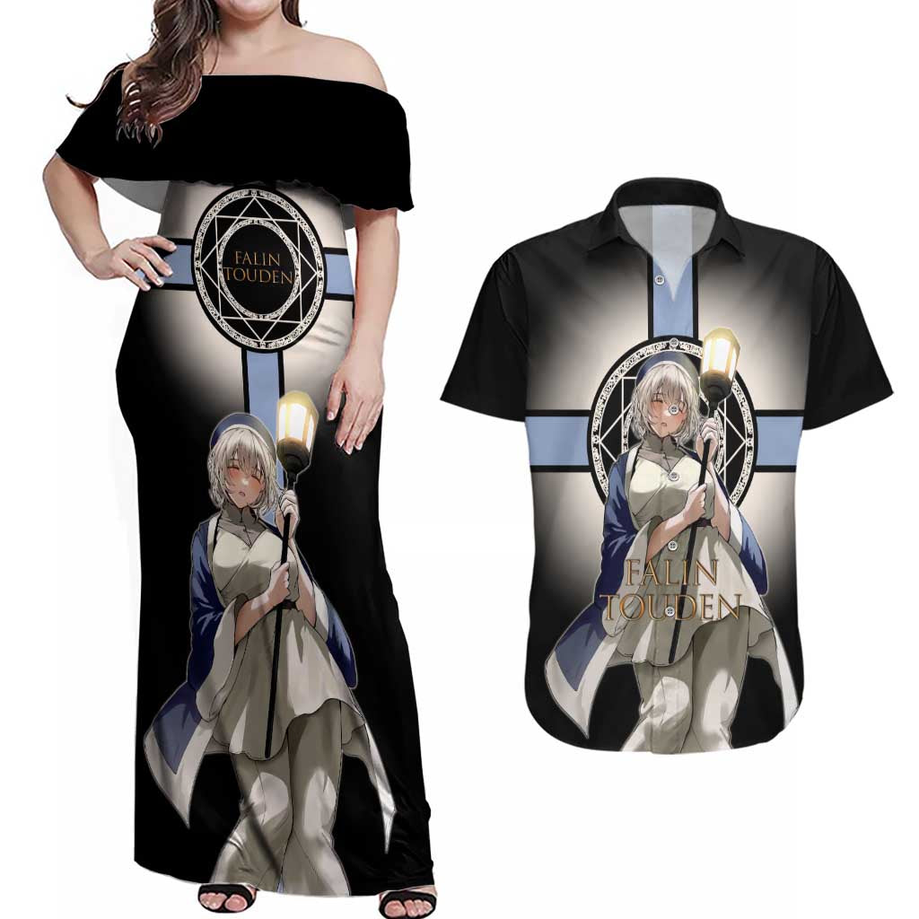 Falin Touden Lightbearer Couples Matching Off Shoulder Maxi Dress and Hawaiian Shirt Fantasy Anime Illustration Style