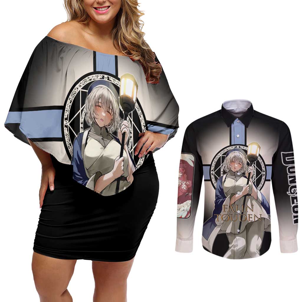 Falin Touden Lightbearer Couples Matching Off Shoulder Short Dress and Long Sleeve Button Shirt Fantasy Anime Illustration Style
