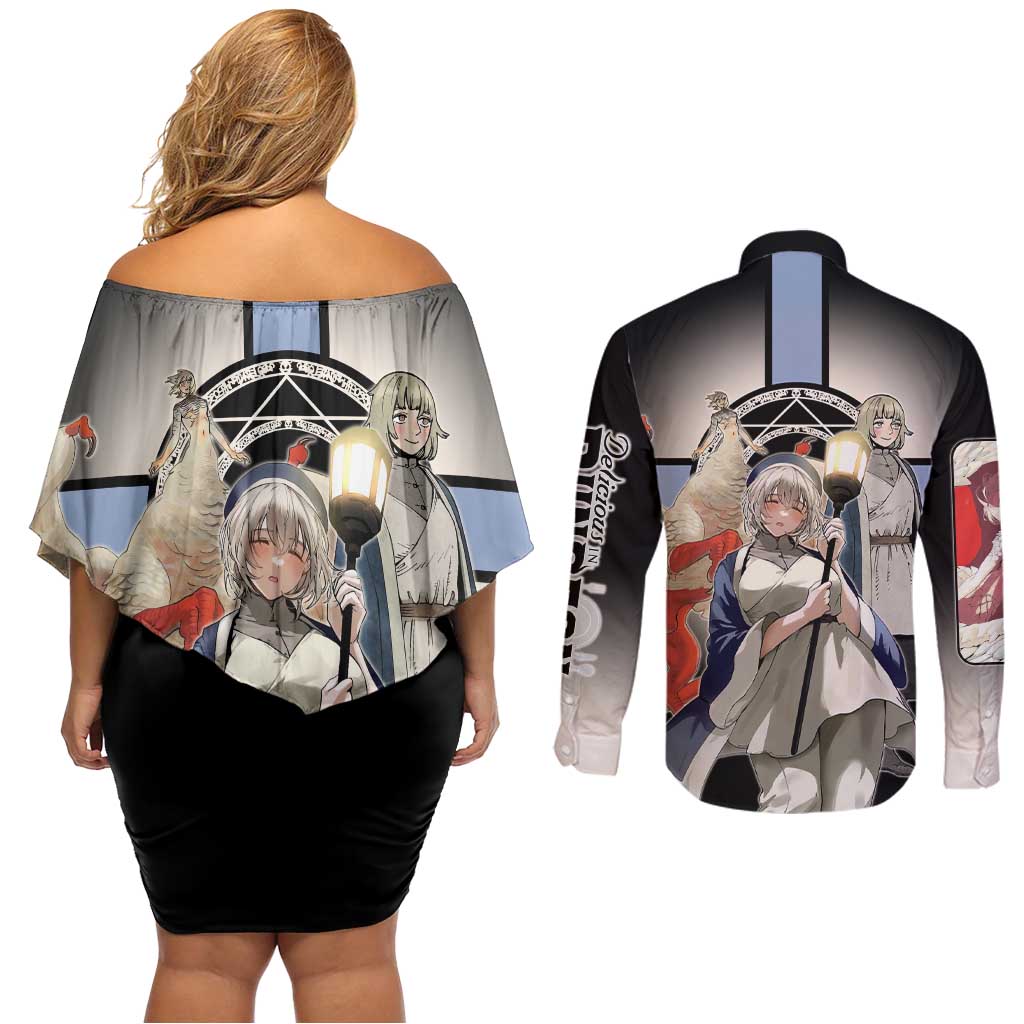Falin Touden Lightbearer Couples Matching Off Shoulder Short Dress and Long Sleeve Button Shirt Fantasy Anime Illustration Style
