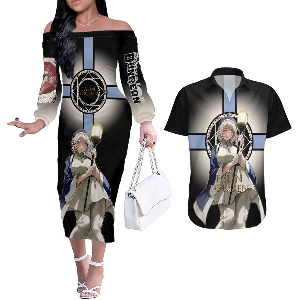 Falin Touden Lightbearer Couples Matching Off The Shoulder Long Sleeve Dress and Hawaiian Shirt Fantasy Anime Illustration Style