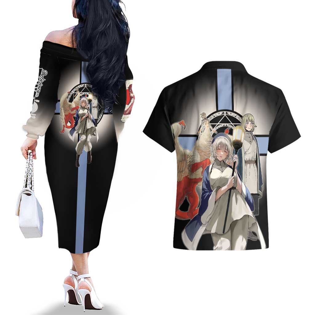 Falin Touden Lightbearer Couples Matching Off The Shoulder Long Sleeve Dress and Hawaiian Shirt Fantasy Anime Illustration Style