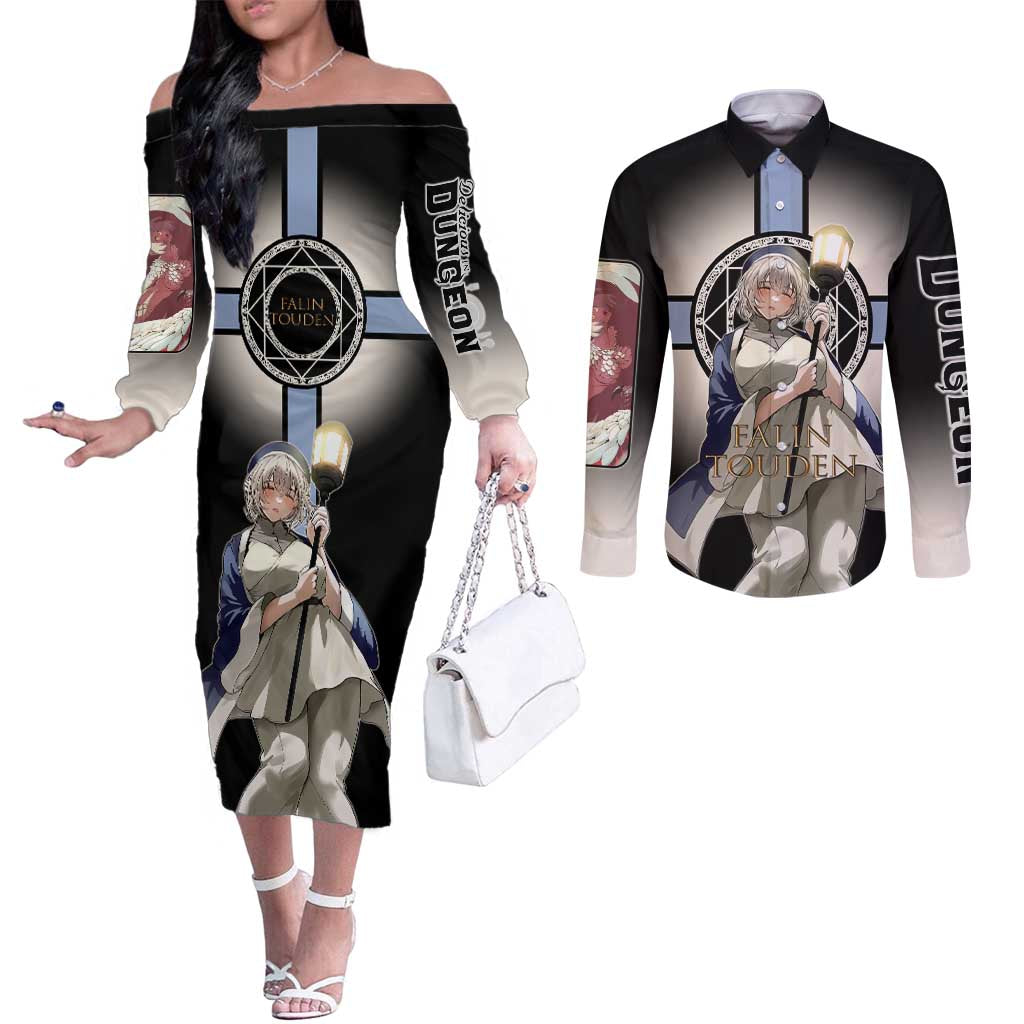Falin Touden Lightbearer Couples Matching Off The Shoulder Long Sleeve Dress and Long Sleeve Button Shirt Fantasy Anime Illustration Style