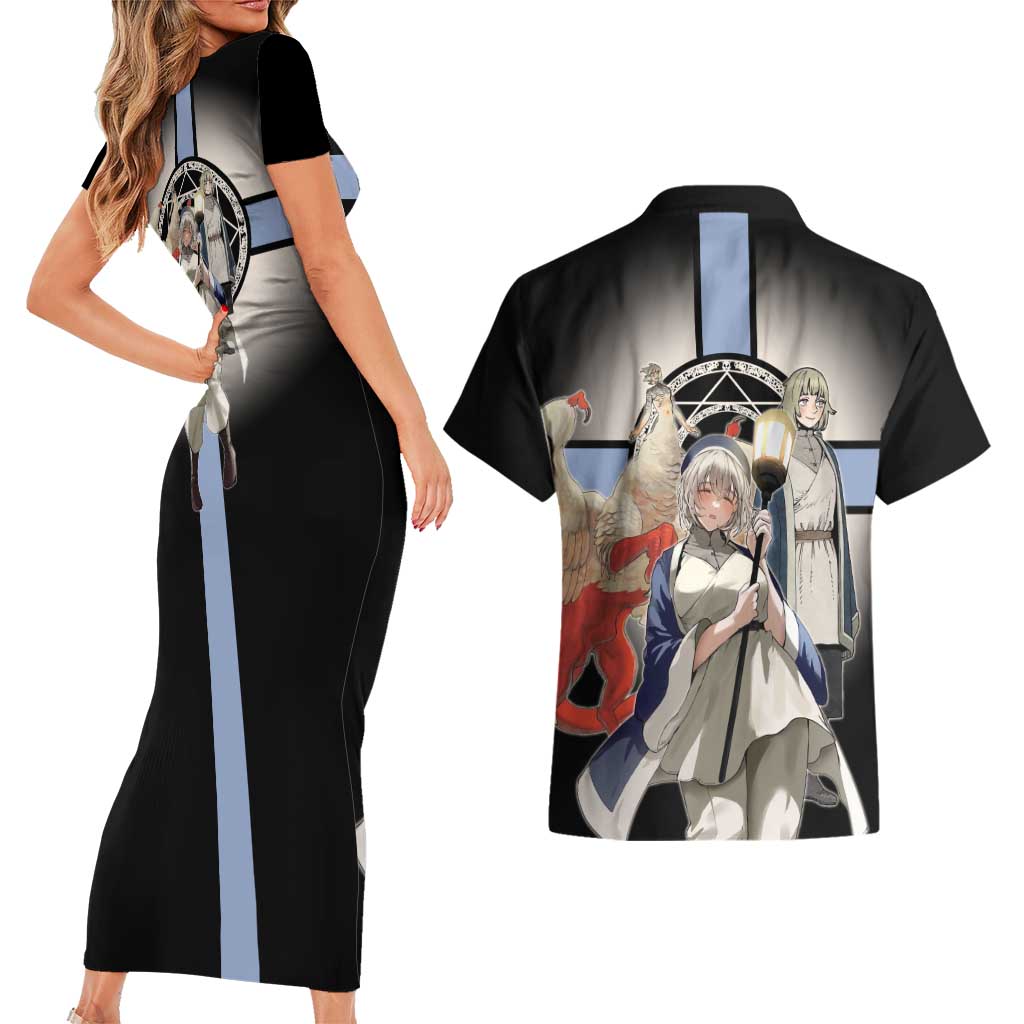 Falin Touden Lightbearer Couples Matching Short Sleeve Bodycon Dress and Hawaiian Shirt Fantasy Anime Illustration Style