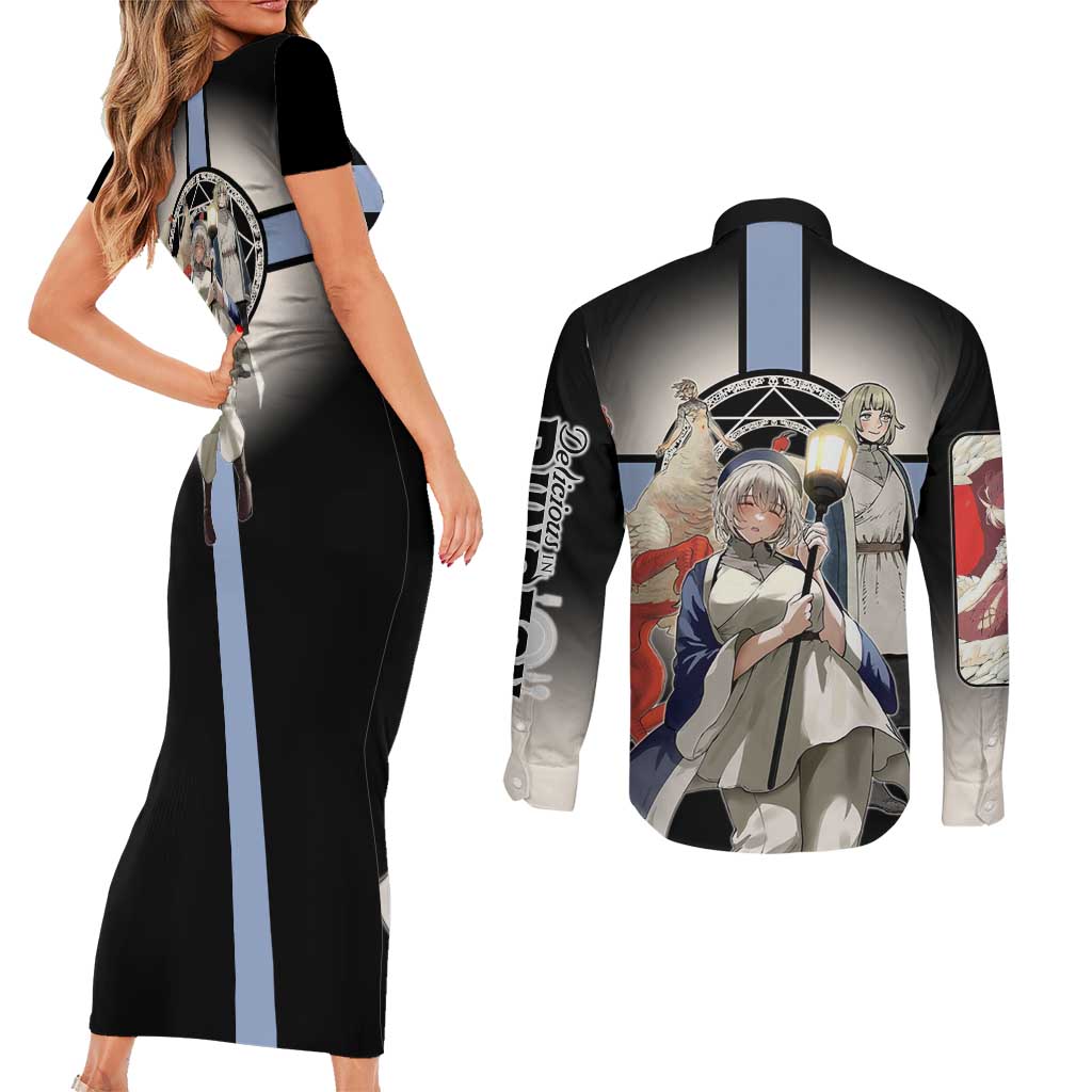 Falin Touden Lightbearer Couples Matching Short Sleeve Bodycon Dress and Long Sleeve Button Shirt Fantasy Anime Illustration Style