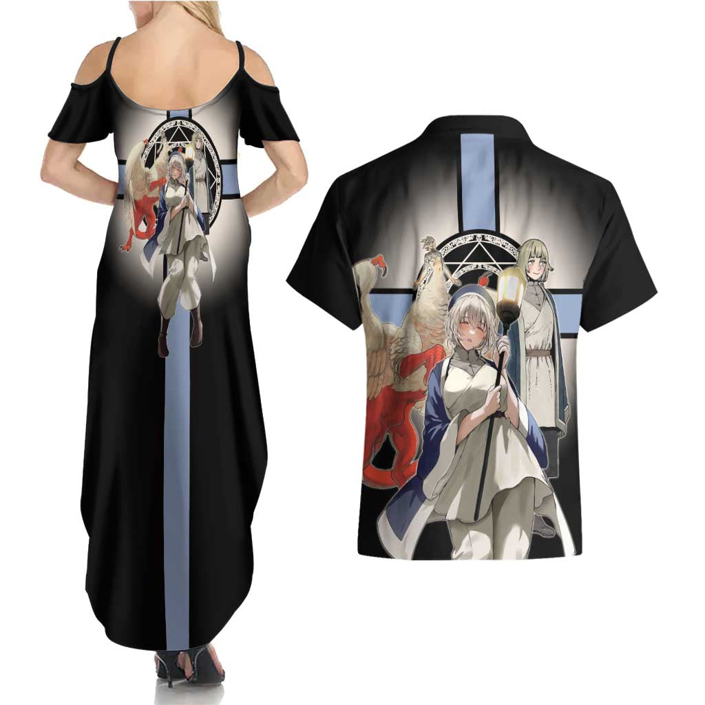 Falin Touden Lightbearer Couples Matching Summer Maxi Dress and Hawaiian Shirt Fantasy Anime Illustration Style