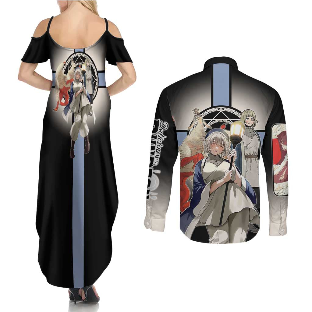 Falin Touden Lightbearer Couples Matching Summer Maxi Dress and Long Sleeve Button Shirt Fantasy Anime Illustration Style