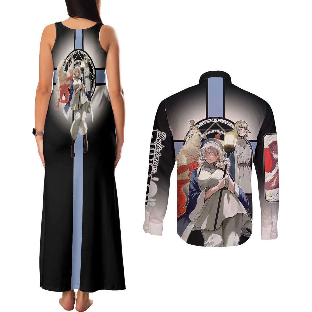 Falin Touden Lightbearer Couples Matching Tank Maxi Dress and Long Sleeve Button Shirt Fantasy Anime Illustration Style