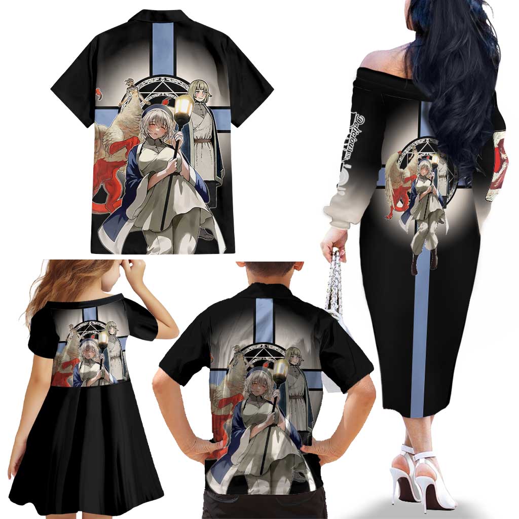 Falin Touden Lightbearer Family Matching Off The Shoulder Long Sleeve Dress and Hawaiian Shirt Fantasy Anime Illustration Style