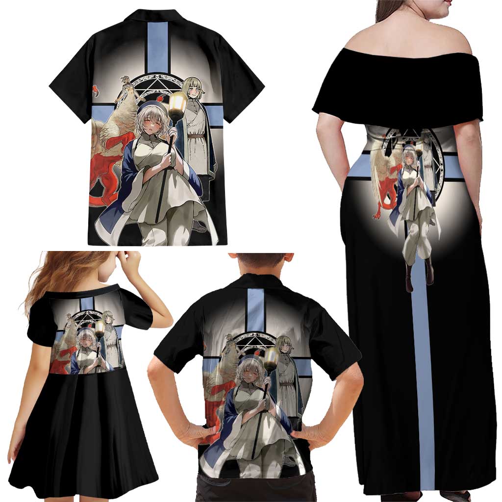 Falin Touden Lightbearer Family Matching Off Shoulder Maxi Dress and Hawaiian Shirt Fantasy Anime Illustration Style