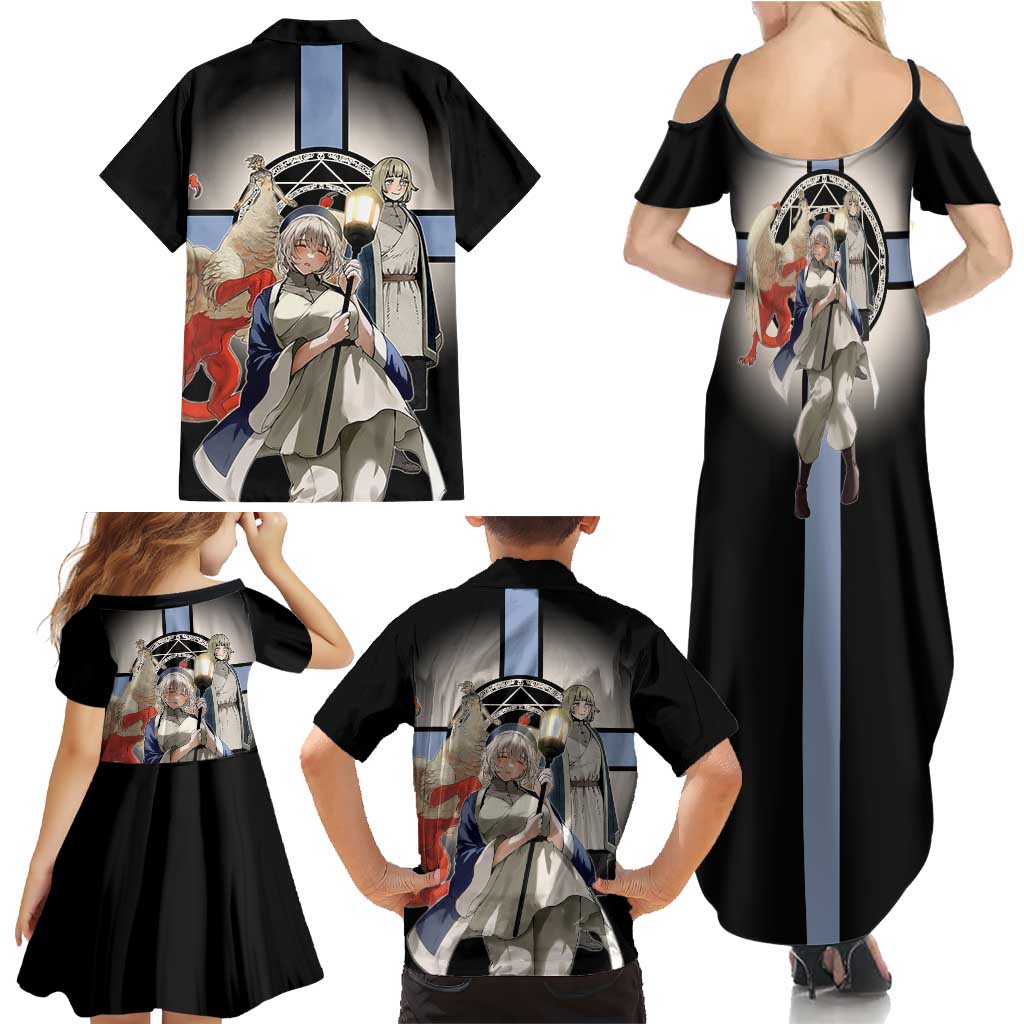 Falin Touden Lightbearer Family Matching Summer Maxi Dress and Hawaiian Shirt Fantasy Anime Illustration Style