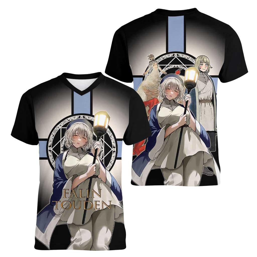 Falin Touden Lightbearer Women V-Neck T-Shirt Fantasy Anime Illustration Style