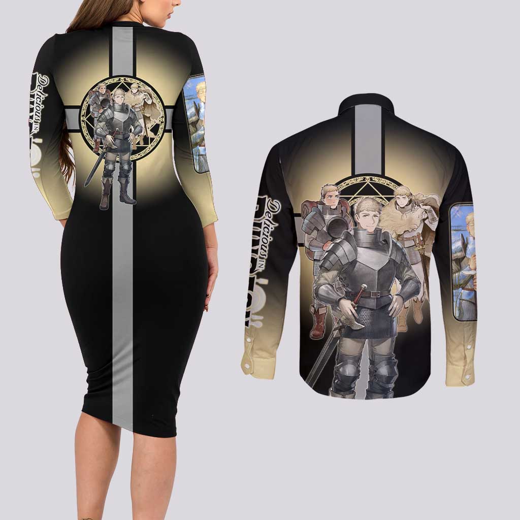 Laios Touden Dungeon Knight Couples Matching Long Sleeve Bodycon Dress and Long Sleeve Button Shirt Fantasy Anime Illustration Style