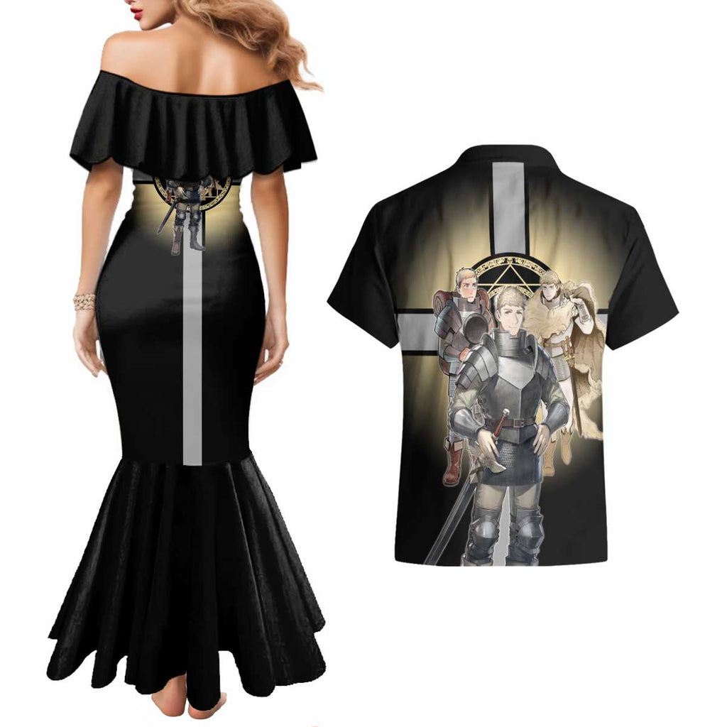 Laios Touden Dungeon Knight Couples Matching Mermaid Dress and Hawaiian Shirt Fantasy Anime Illustration Style