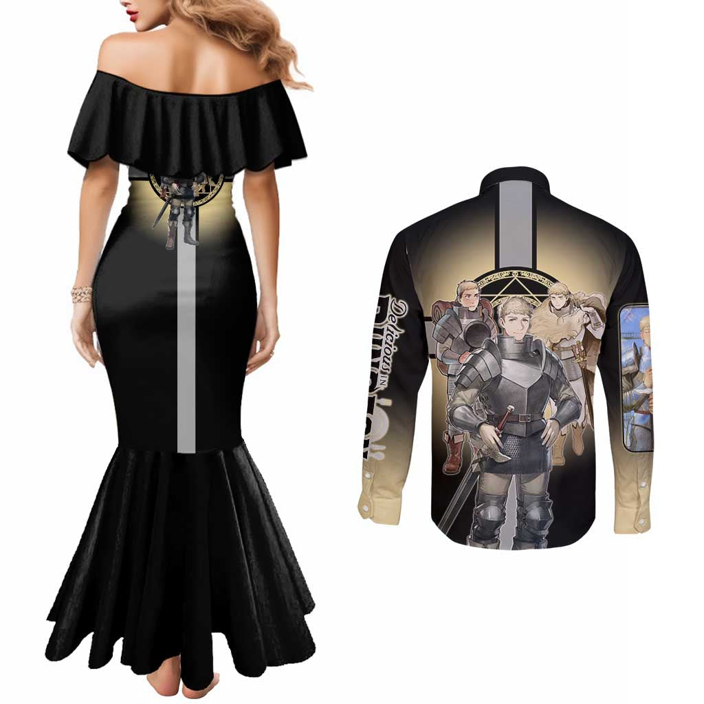Laios Touden Dungeon Knight Couples Matching Mermaid Dress and Long Sleeve Button Shirt Fantasy Anime Illustration Style